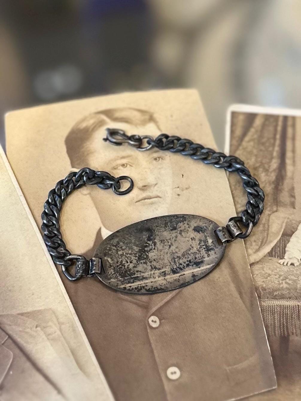 Vintage Sterling Silver Engraved Identification ID Name Plate Curb Link Bracelet “HERMAN SCHULZ”