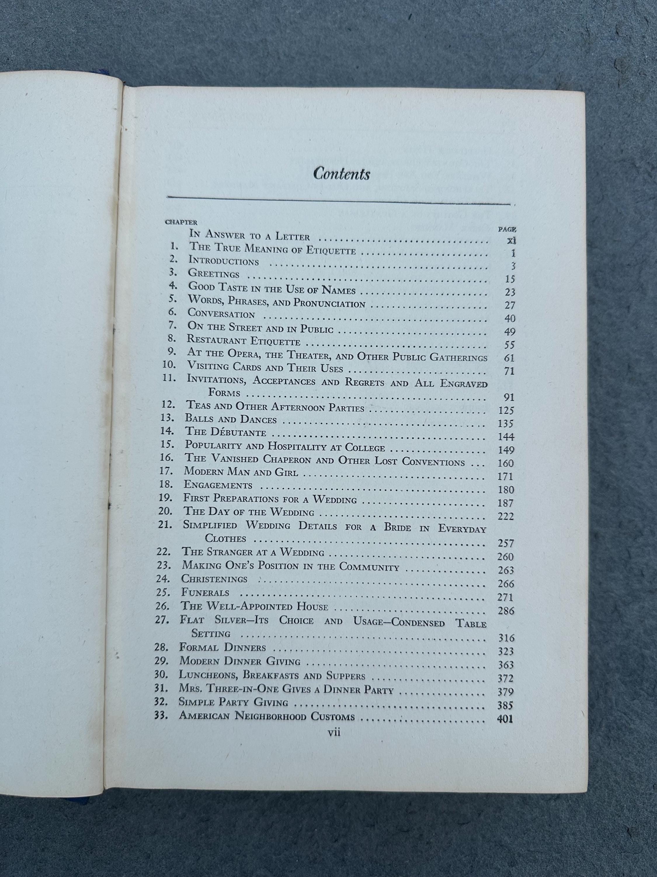 Vintage 1947 Emily Post Etiquette The Blue Book of Social Usage 17th Printing Copyright Edition Illustrated Hardcover Book