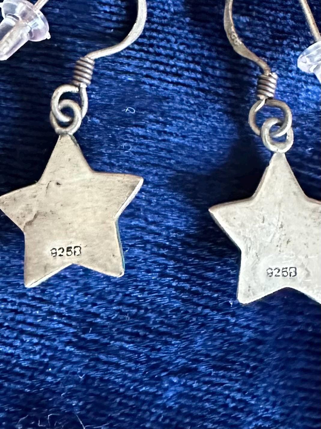 Sterling Silver 925 Star Dangle Drop Earrings Y2K