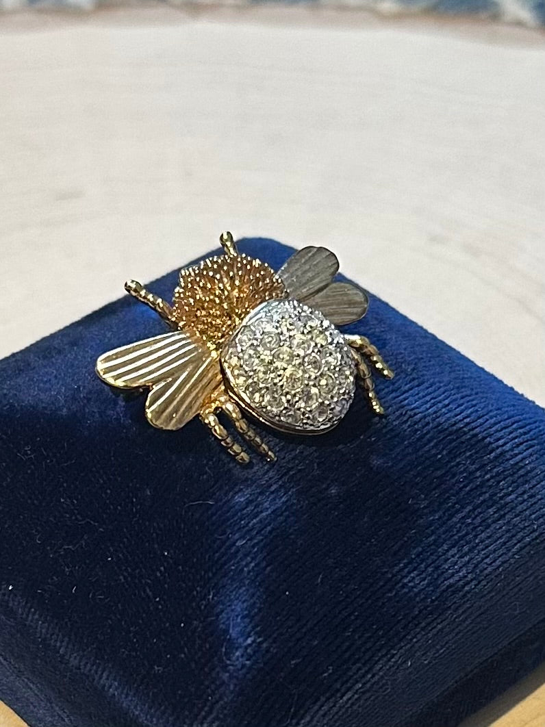 Vintage Signed Roman Gold Tone & Pave Rhinestone Bumblebee Brooch