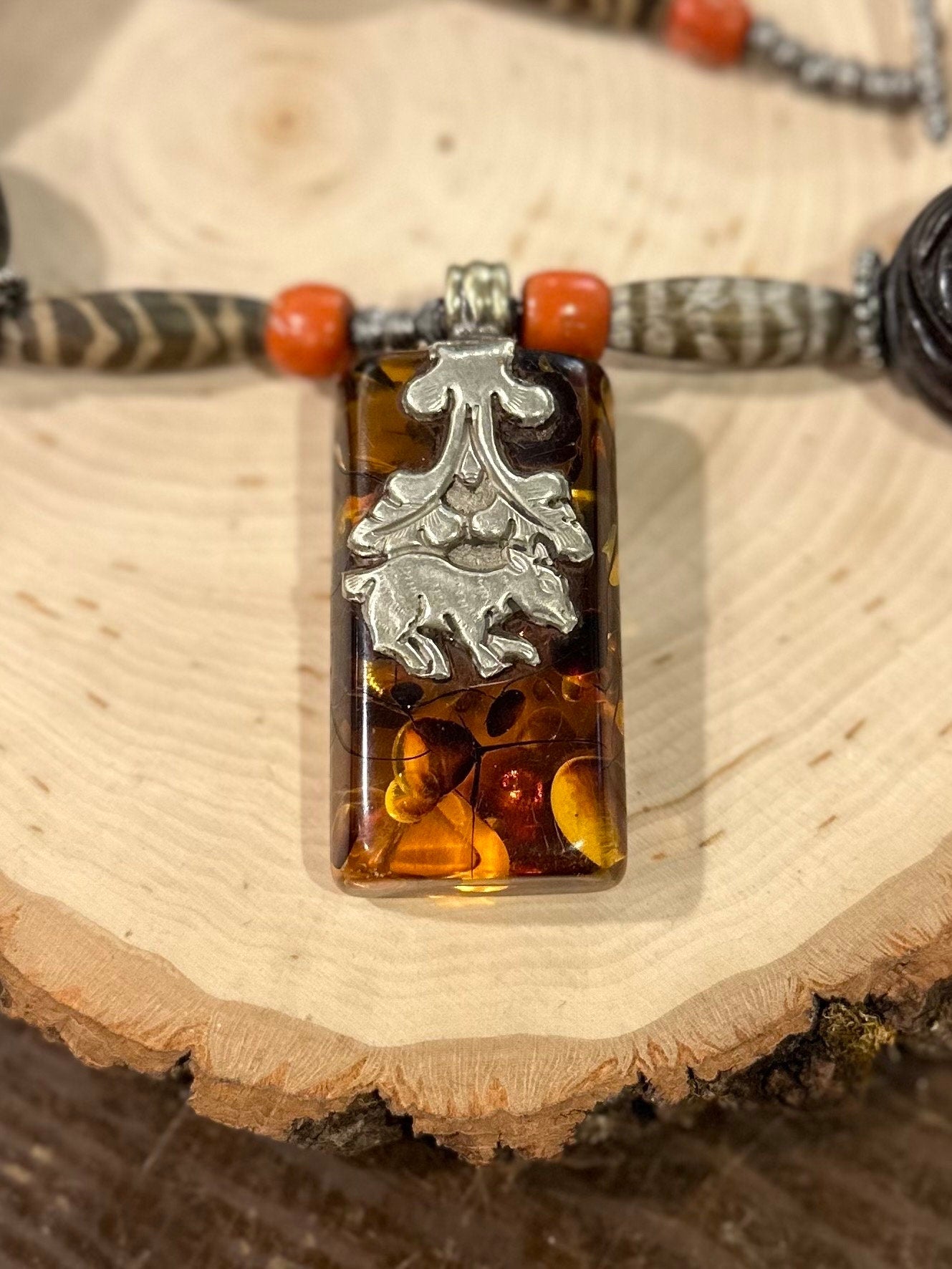 Vintage OOAK Artisan Handmade Large Tibetan Statement Necklace Happy Buddhas with Genuine Amber & Coral Toggle Clasp 20”