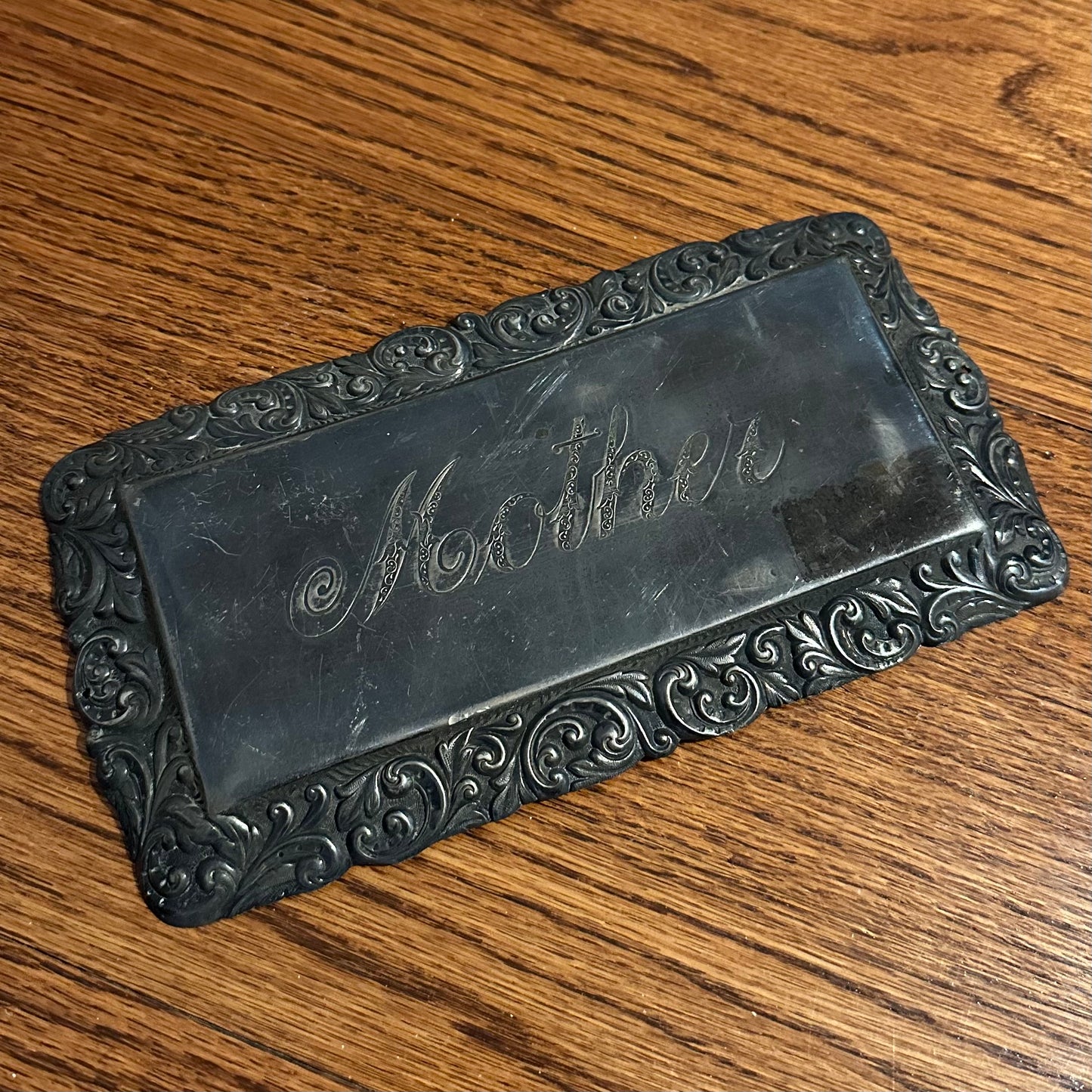 Antique Victorian Era Ornate Scroll MOTHER Engraved Casket Plate