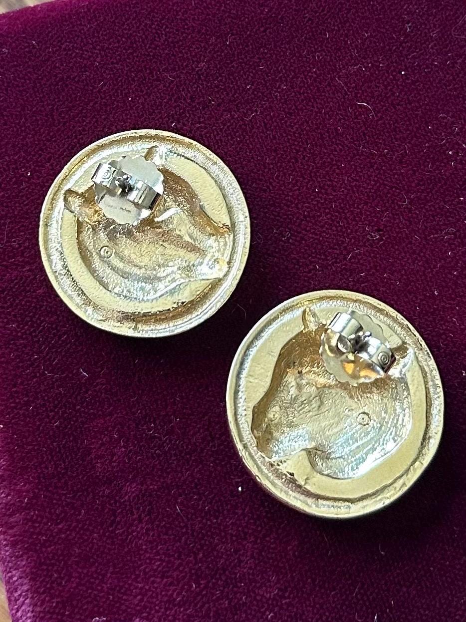 Vintage 1980s 1990s Gold Tone Large Leopard Cheetah Pierced Statement Earrings