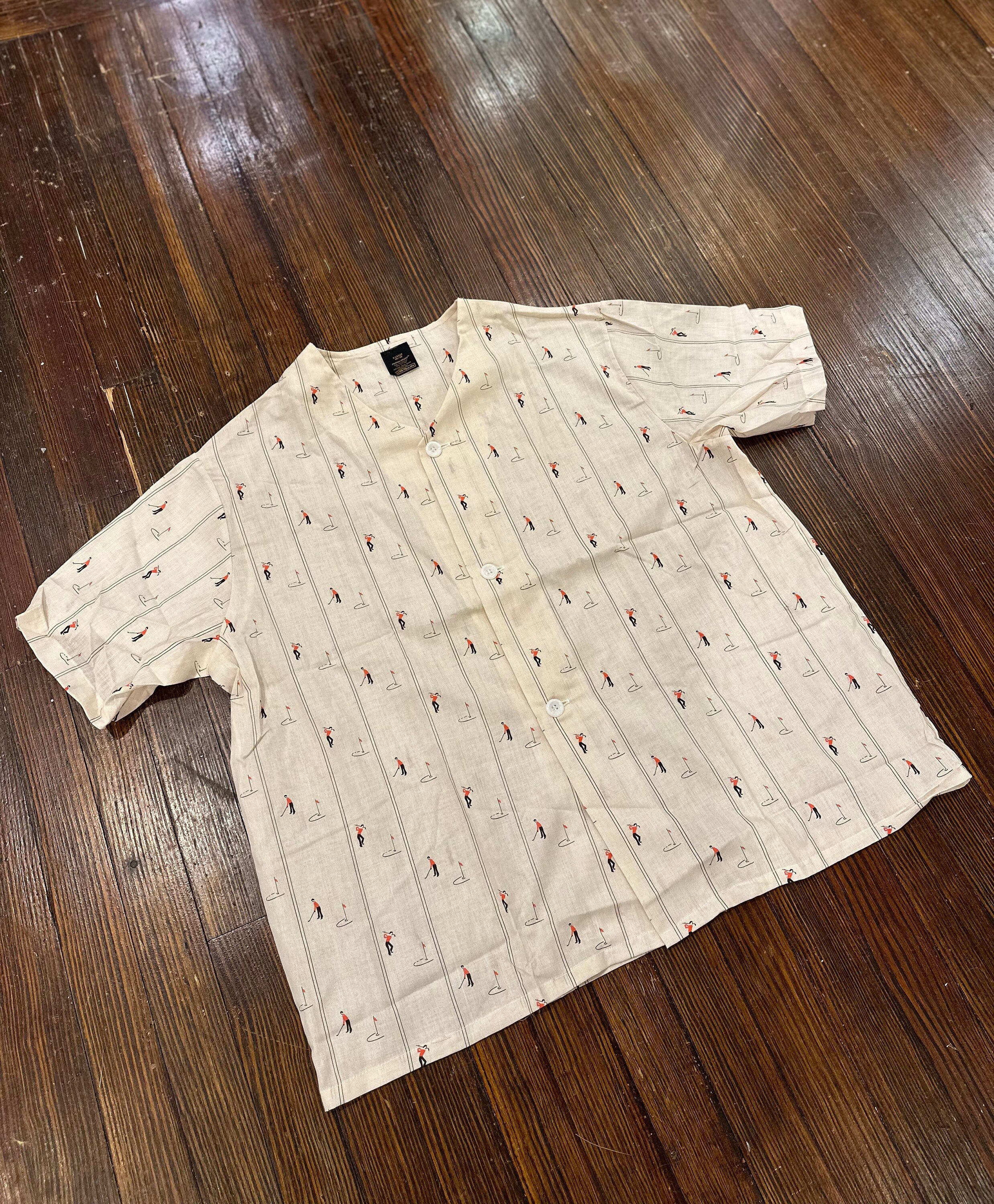 Vintage 1970s Sears The Men's Store Perma-Prest Permanent Press Golf Sleep Pajama Casual Button Up Shirt Size XL
