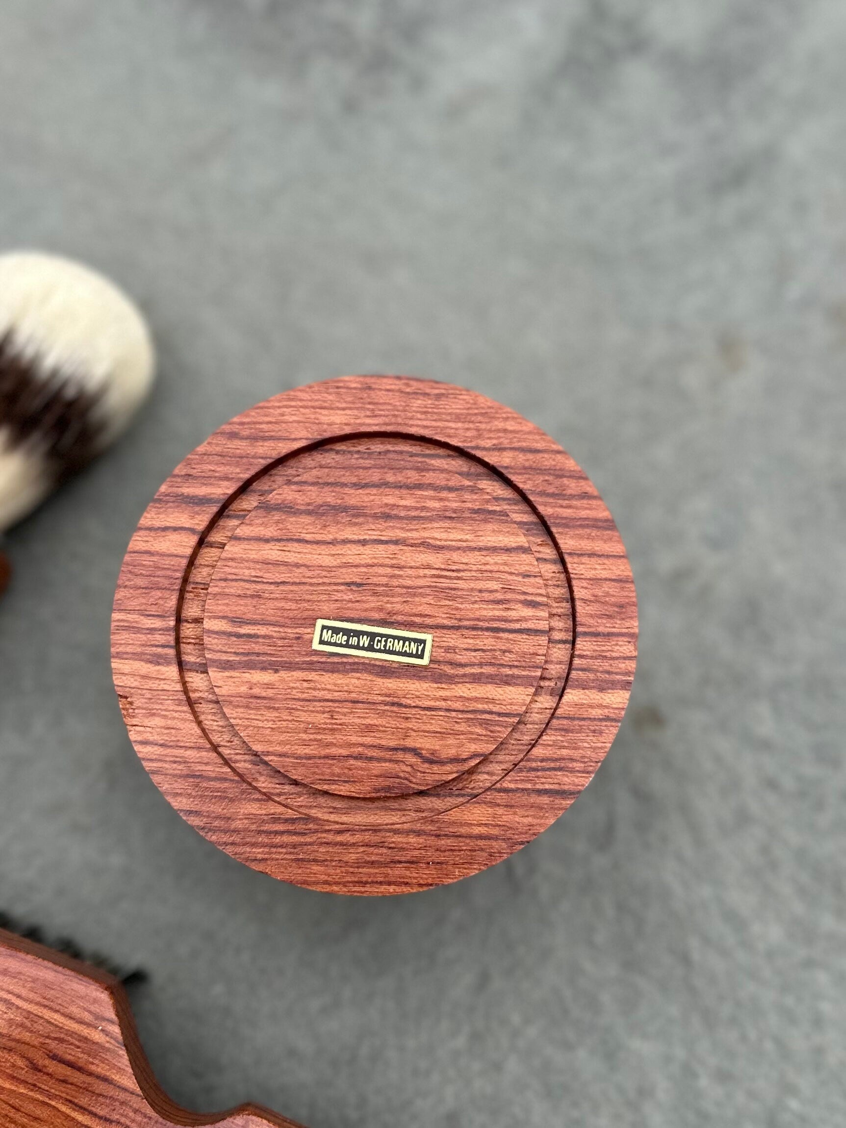 Vintage NEW West Germany Men's Wood Shaving Grooming Set | Boar Bristle Shaving Brush, KLAR Heidelberg Soap, Shaving Bowl, Tobacco Hairbrush