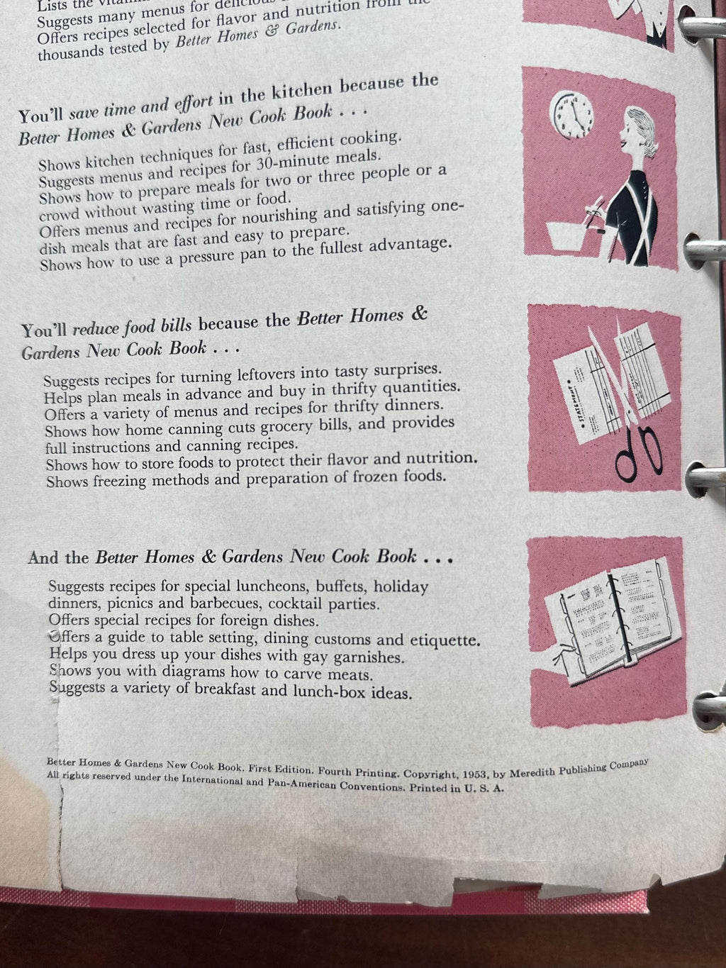 Vintage 1953 Better Homes & Gardens New Cook Book Illustrated Hardcover Binder Cookbook 1st Edition 4th Printing Midcentury