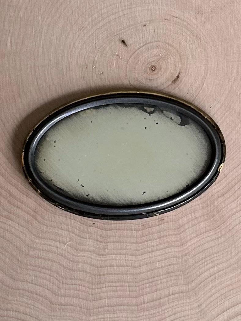 Antique Art Deco 1920s Older Married Couple Oval Pocket Celluloid Mirror Black & White
