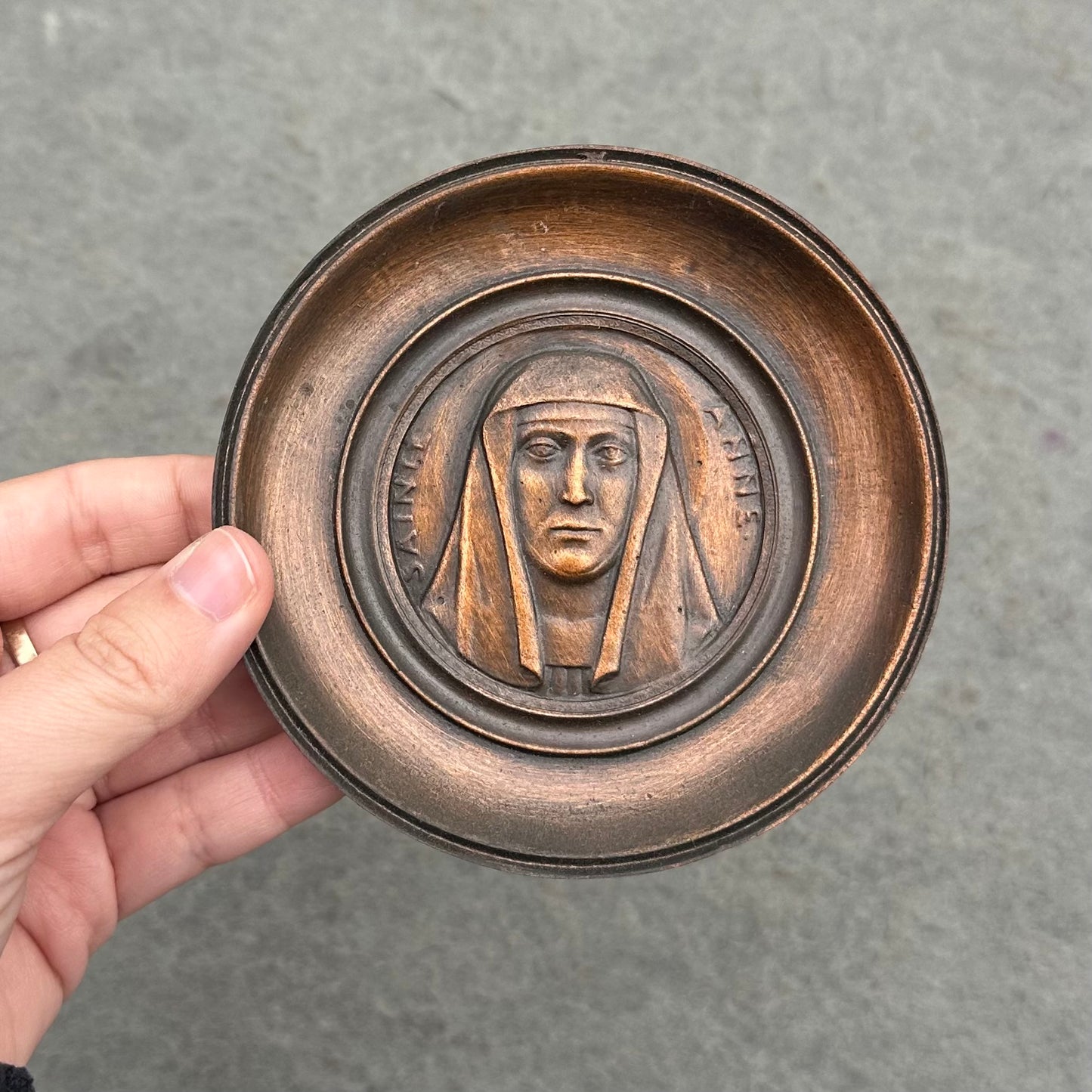 Antique Early 1900s Copper & Iron Religious Relief Wall Plaque | Sainte Anne