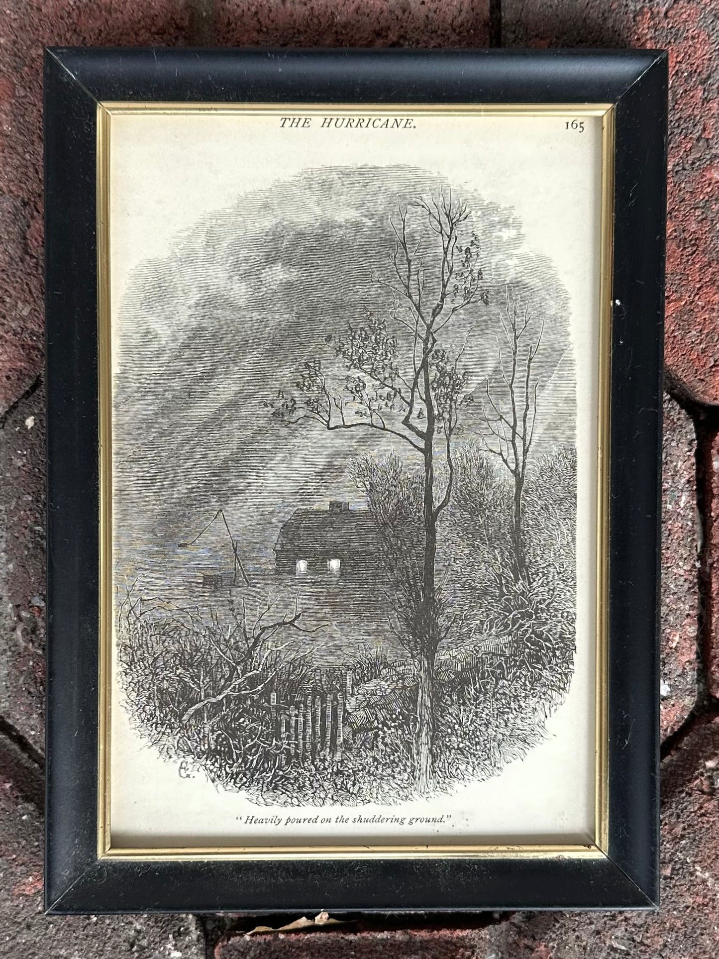 Vintage Framed Engraving "The Hurricane" from 1878 Poetical Works of William Cullen Bryant