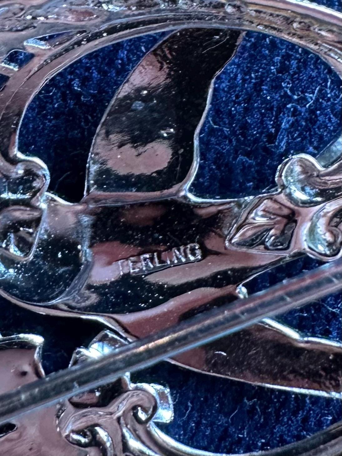 Vintage Sterling Silver & Marcasite Swallow Bird Floral Brooch Art Deco Revival