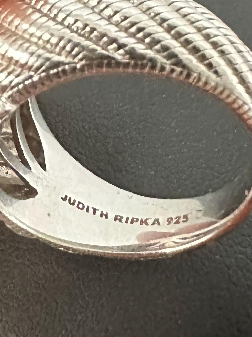 JUDITH RIPKA Sterling Silver Domed Swirl Cubic Zirconia Statement Ring Signed US Size 8