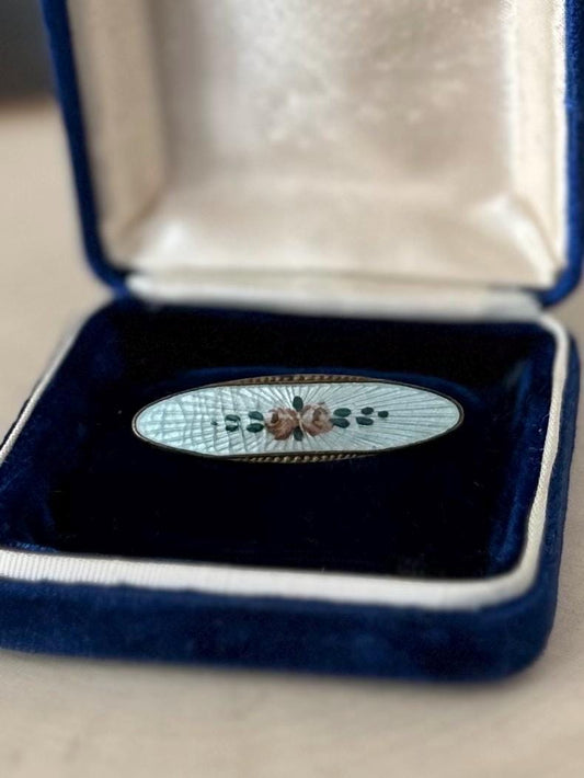 Antique Made in Czechoslovakia Tiny Guilloche Enamel Bar Pin Brooch