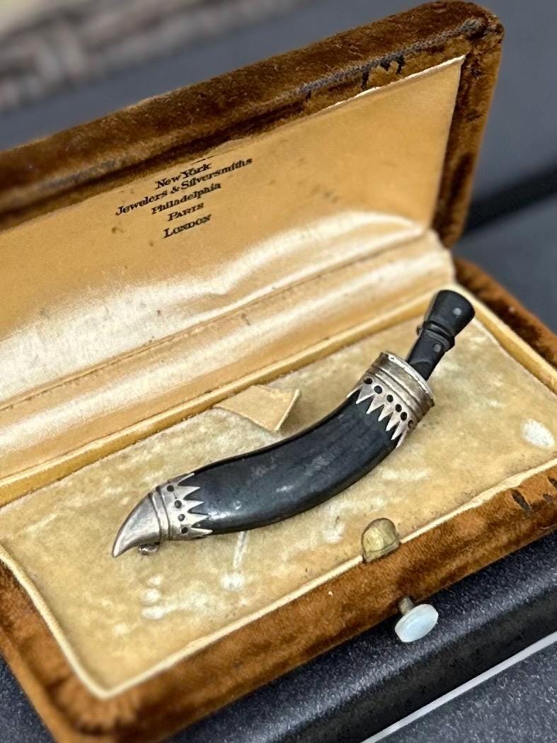Vintage Circa 1920s Silver Kukri Sword Dagger & Sheath Brooch Pin