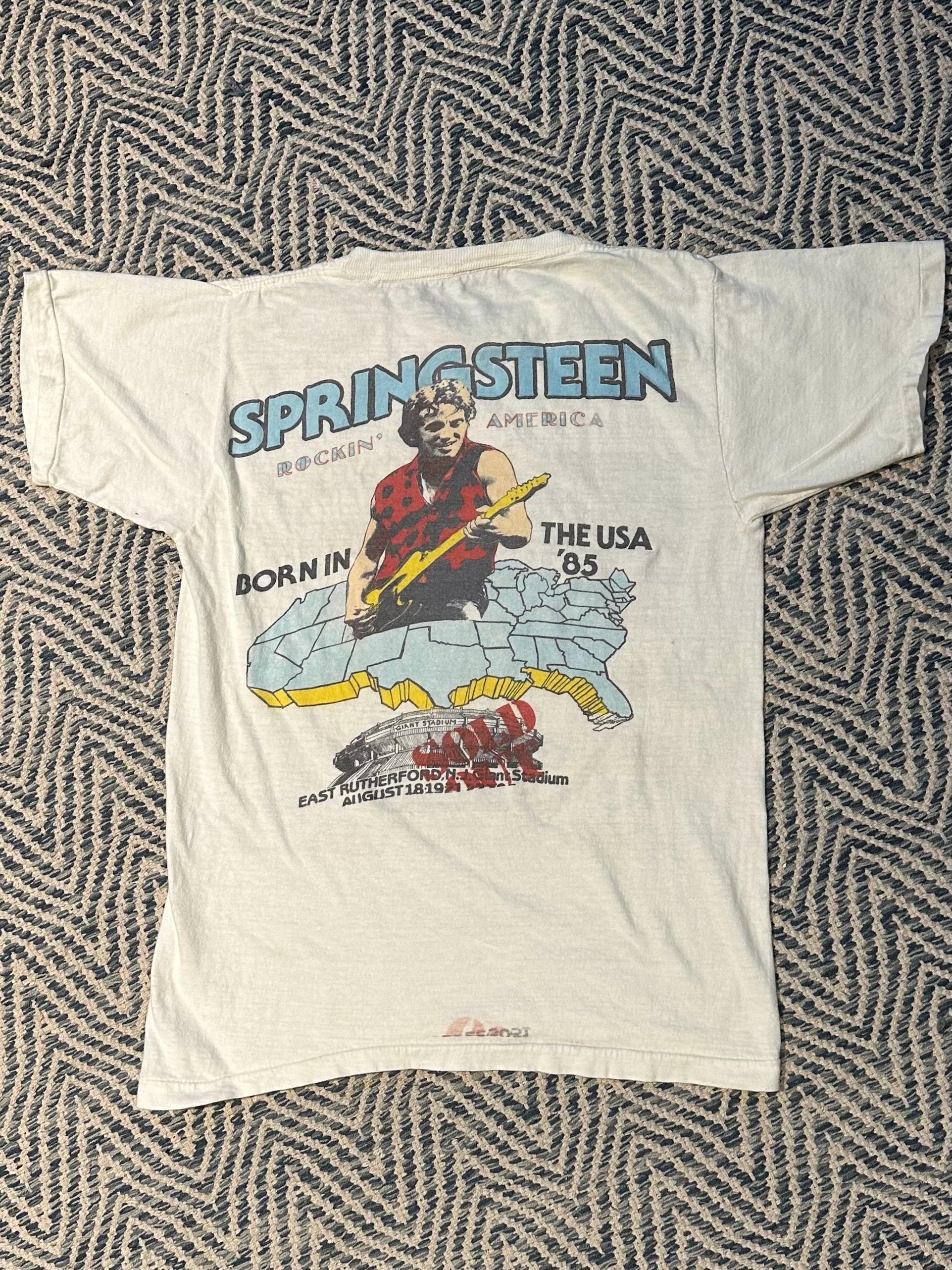 Vintage Original 1980s 1985 Bruce Springsteen Born in the USA Rockin America East Rutherford NJ Giant Stadium Tour Tee Misprint