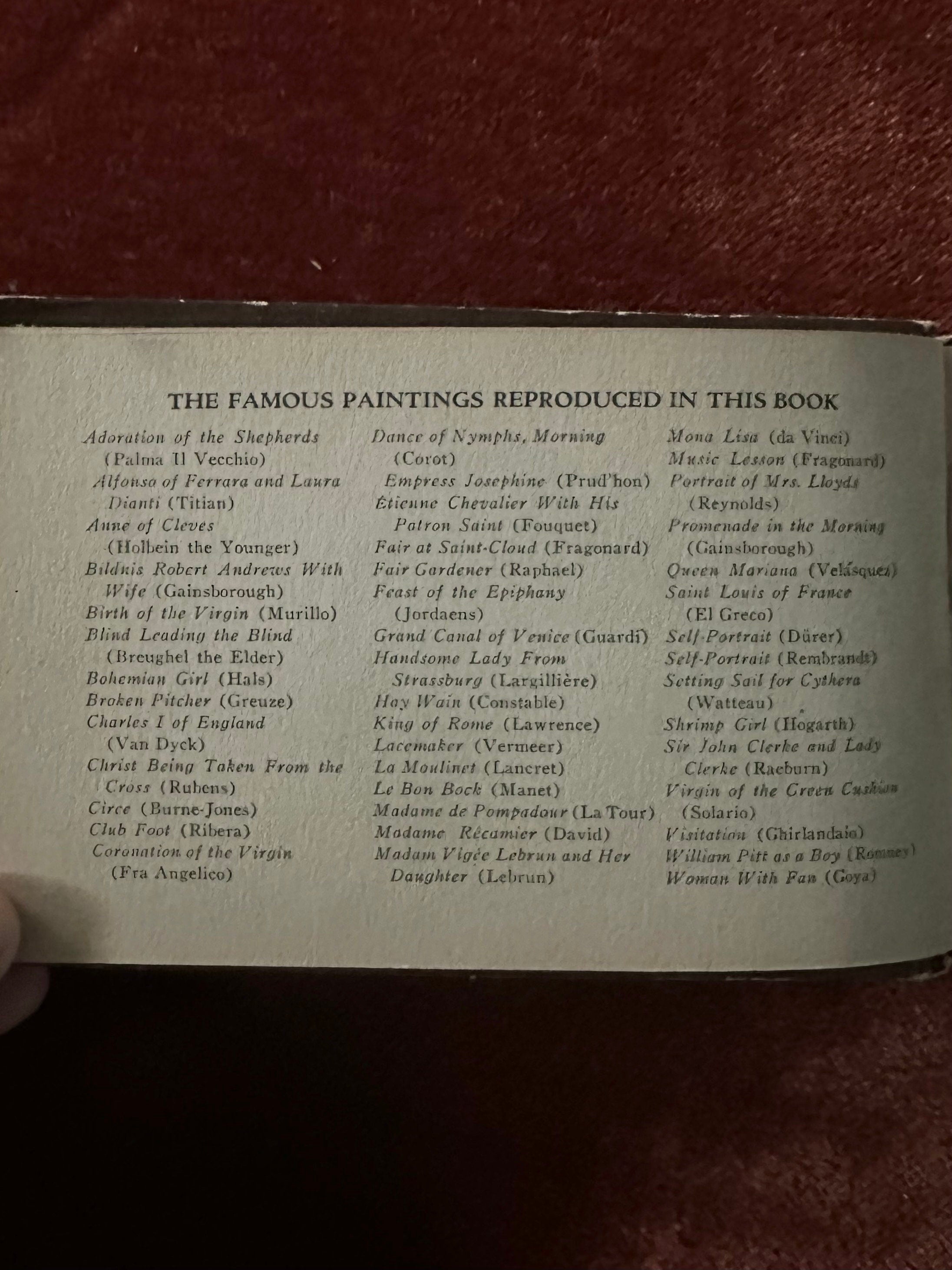 Vintage 1941 Famous Paintings A Guide to the Masters Illustrated in Color Mini Hardcover Book by Frances Cavanah