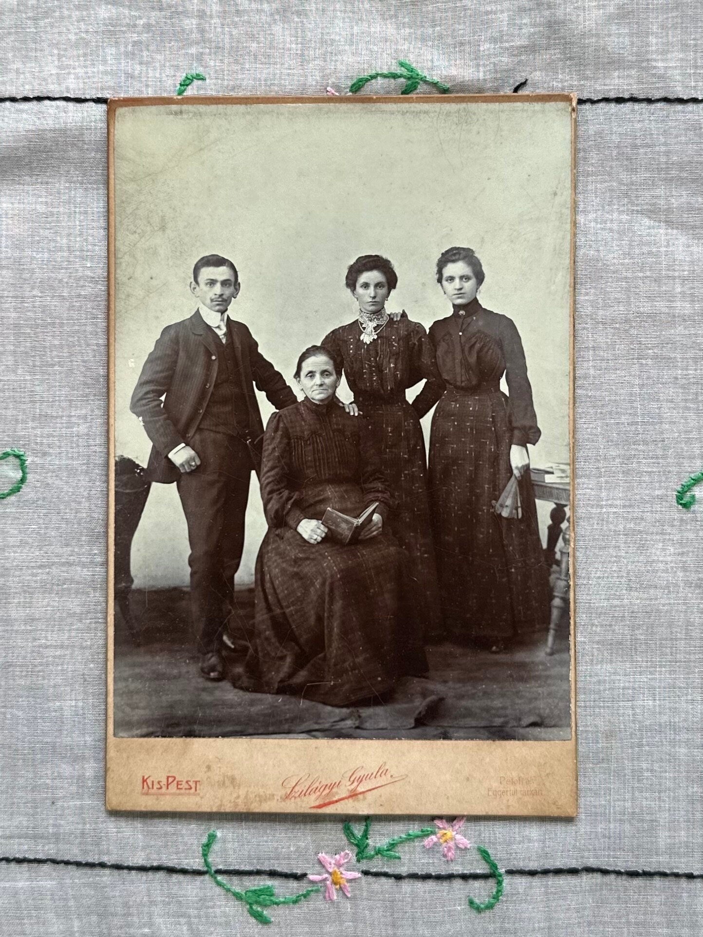 LOT OF 2 Antique Victorian Cabinet Cards of Two Men and Family, German & Hungarian Dated 1905