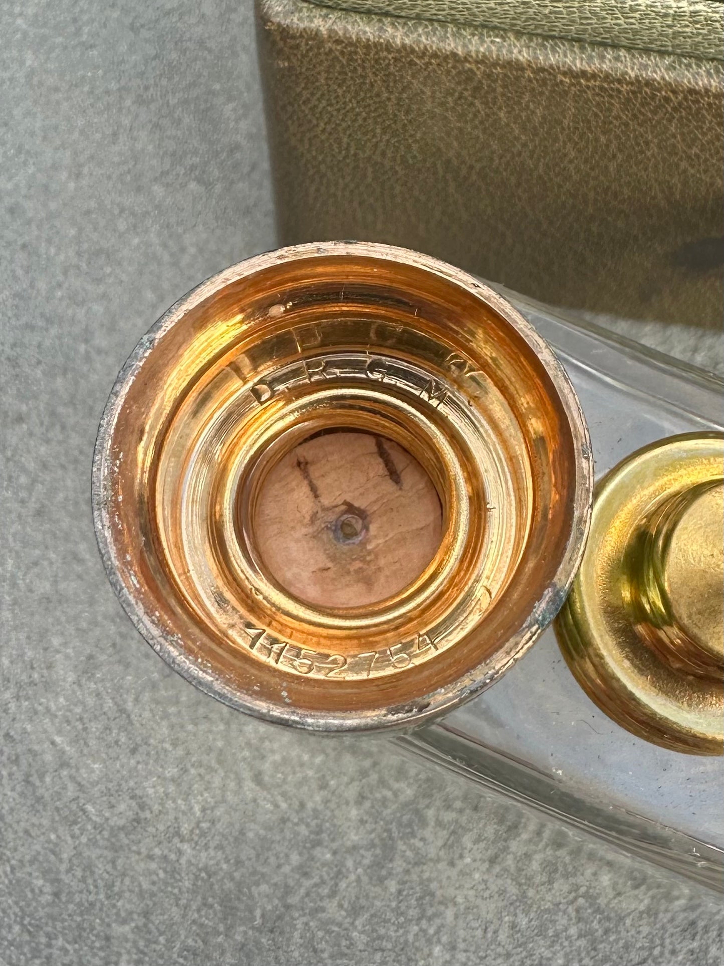 Art Deco 1920s 1930s German Guilloche Enamel & Glass Travel Perfume Cologne Bottles in Green Traveling Case