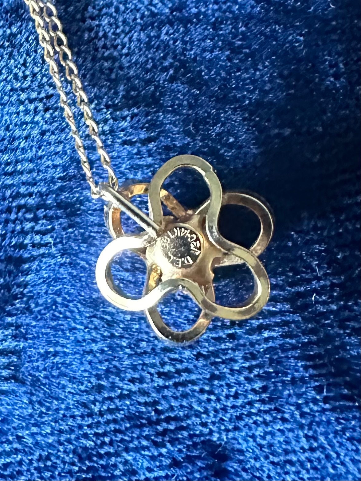 Vintage Signed DEC Curtis Jewelry Manufacturing Co. 1/20 14k GF Gold Filled Dainty CZ Floral Pendant Necklace 17.25”
