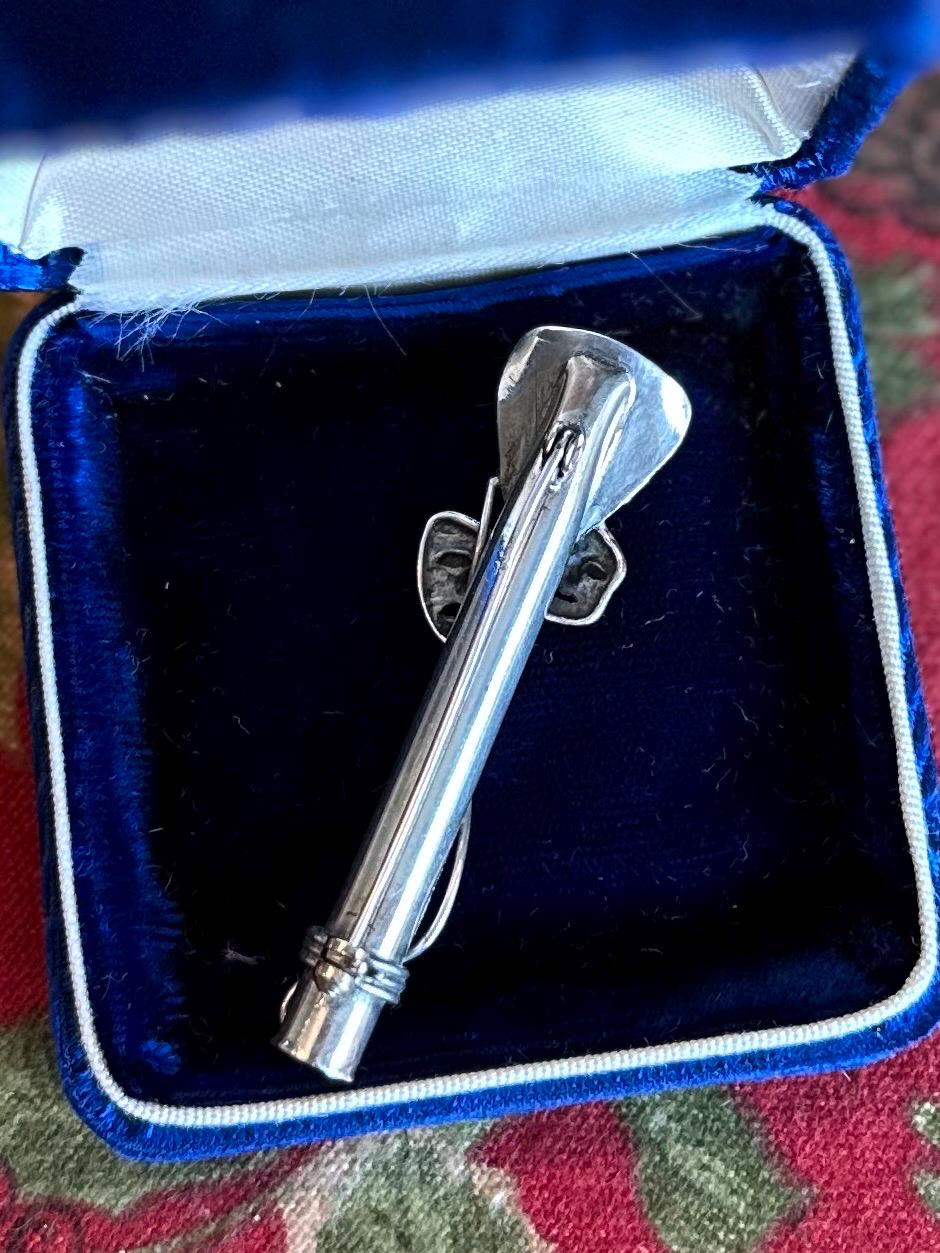 Vintage Signed REO Sterling Silver Comedy & Tradegy Drama Masks Cylindrical Flower Holder Brooch Pin Theater Boutonnière