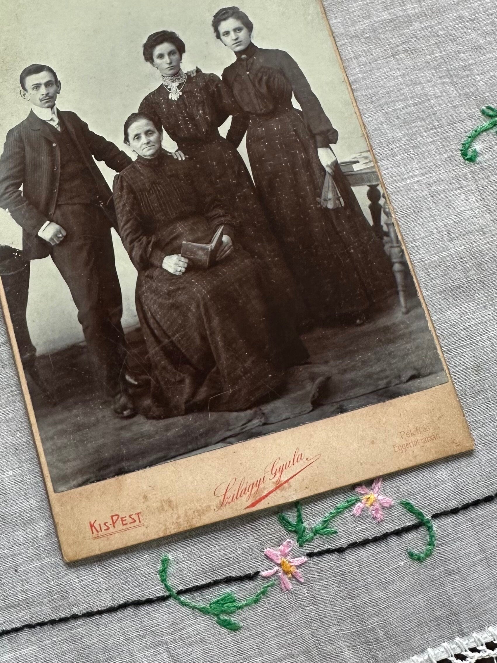 LOT OF 2 Antique Victorian Cabinet Cards of Two Men and Family, German & Hungarian Dated 1905