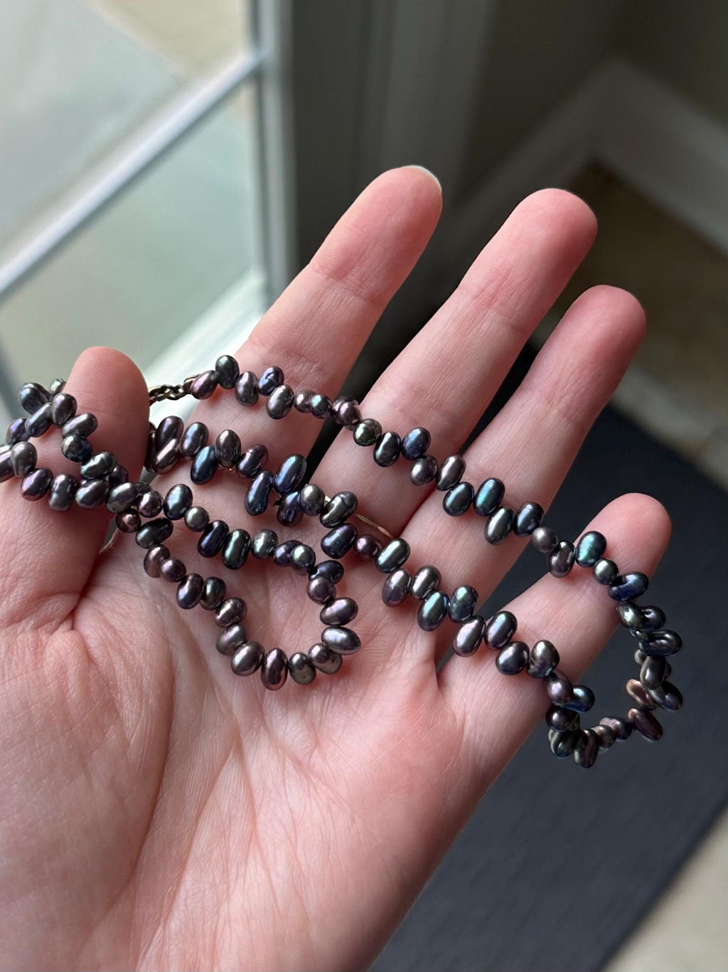 Vintage Genuine Black Freshwater Pearl Beaded Sterling Silver 925 Necklace 16.75”