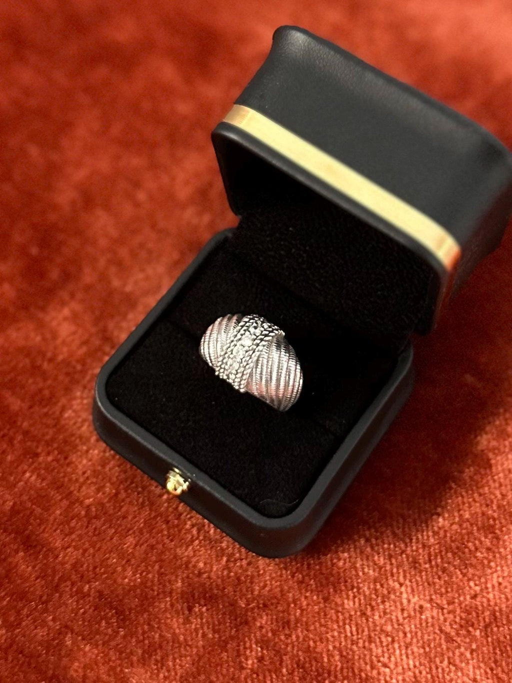 JUDITH RIPKA Sterling Silver Domed Swirl Cubic Zirconia Statement Ring Signed US Size 8