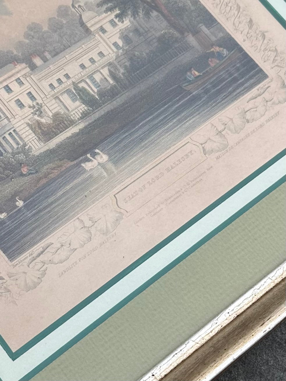 Framed & Matted Antique Engraved Print c.1840 Seat of Lord Halesby