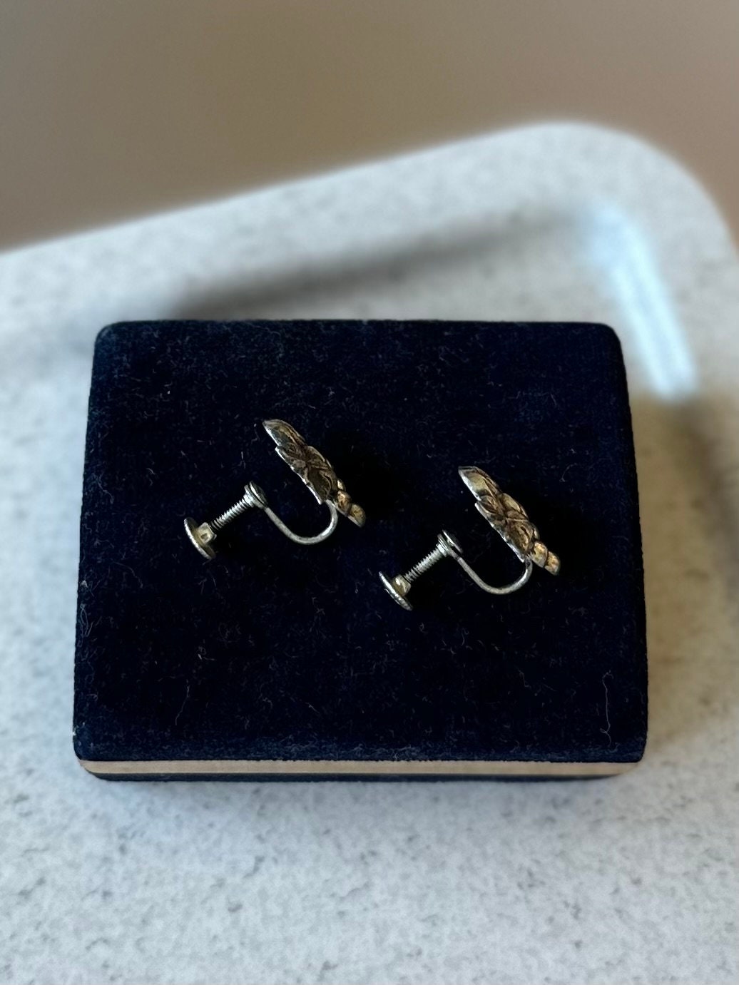 Vintage Midcentury Signed Jewel Art Sterling Silver Grape Leaves Cluster Motif Screw Back Earrings