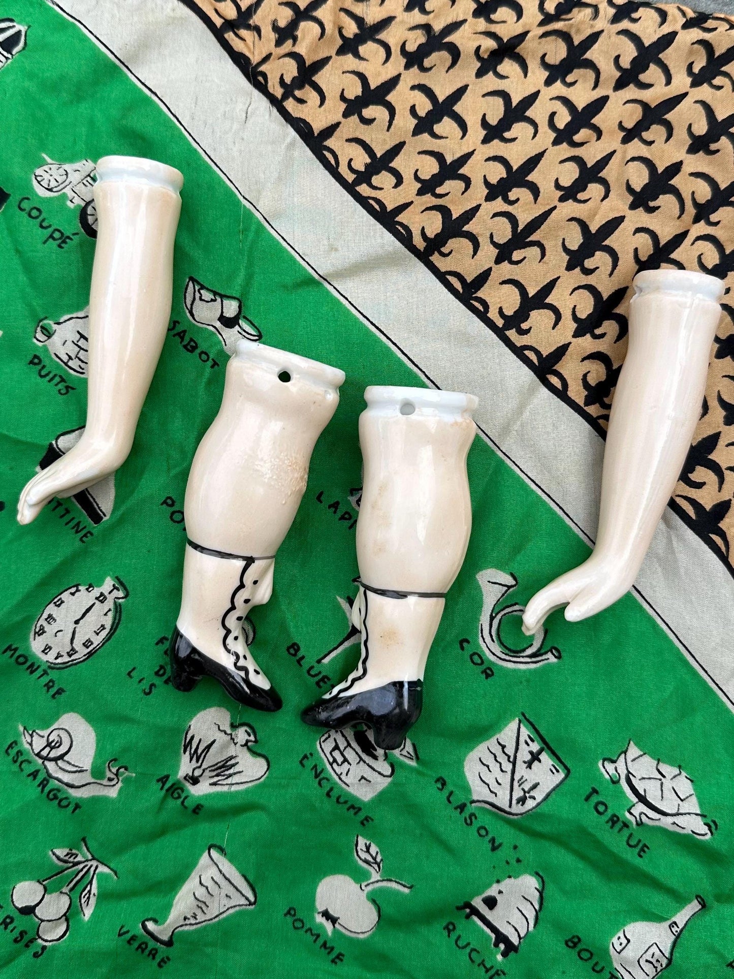LOT of 4 Vintage Japan Handpainted Bisque Porcelain Doll Parts 2 Arms & 2 Legs