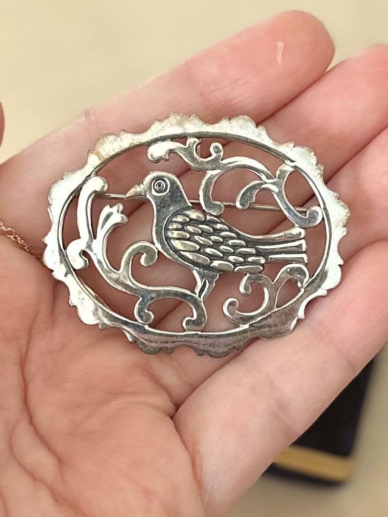 Vintage 1980s Hand & Hammer Handcrafted Sterling Silver Dove Pigeon Brooch or Pendant