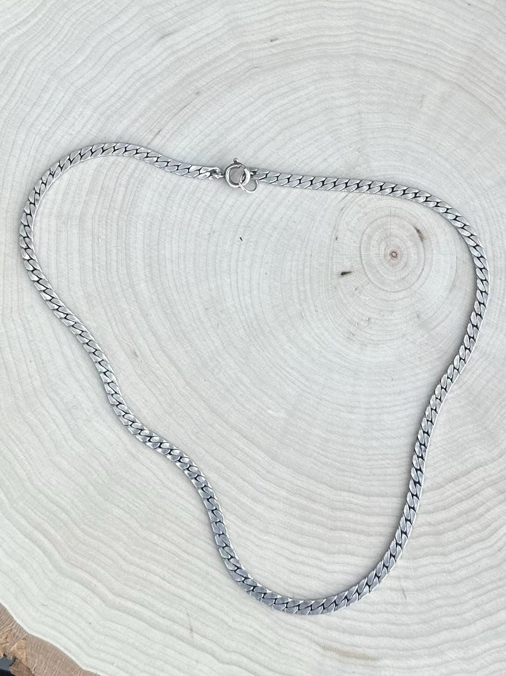 Vintage Sterling Silver Flat Curb Chain Cuban Chain 14.75” 14.37g