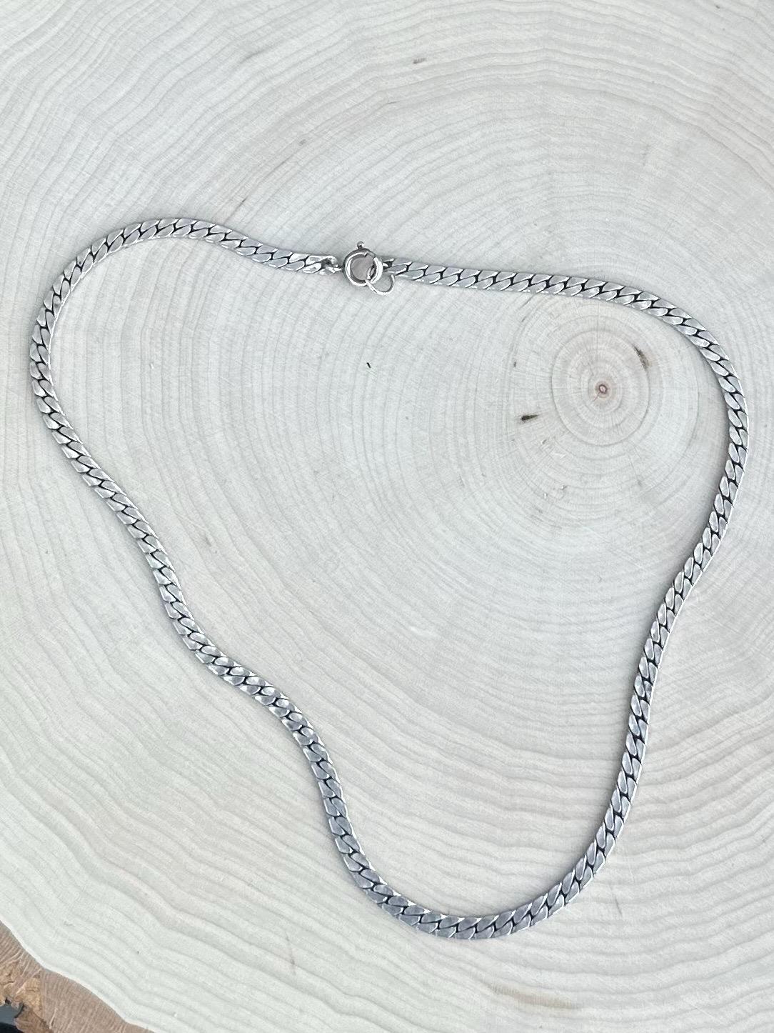 Vintage Sterling Silver Flat Curb Chain Cuban Chain 14.75” 14.37g