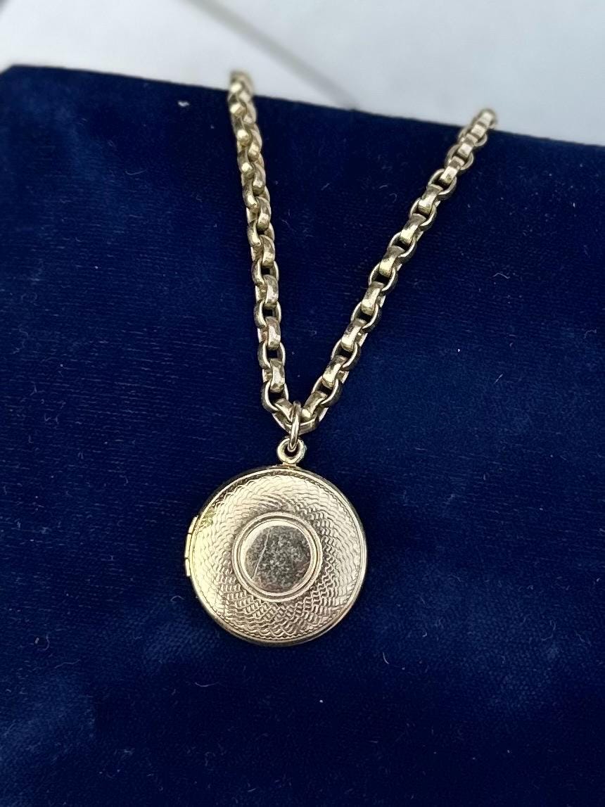 Vintage Midcentury Germany Brass Rolo Chain Circle Locket Pendant Necklace 15.25”