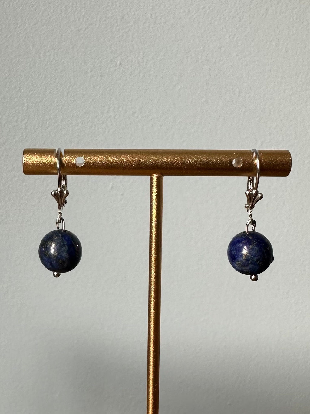 Sterling Silver 925 Blue Lapis Lazuli 10mm Bead Dangle Drop Earrings