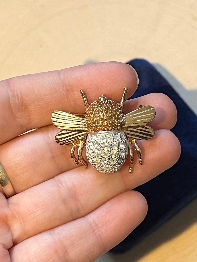 Vintage Signed Roman Gold Tone & Pave Rhinestone Bumblebee Brooch
