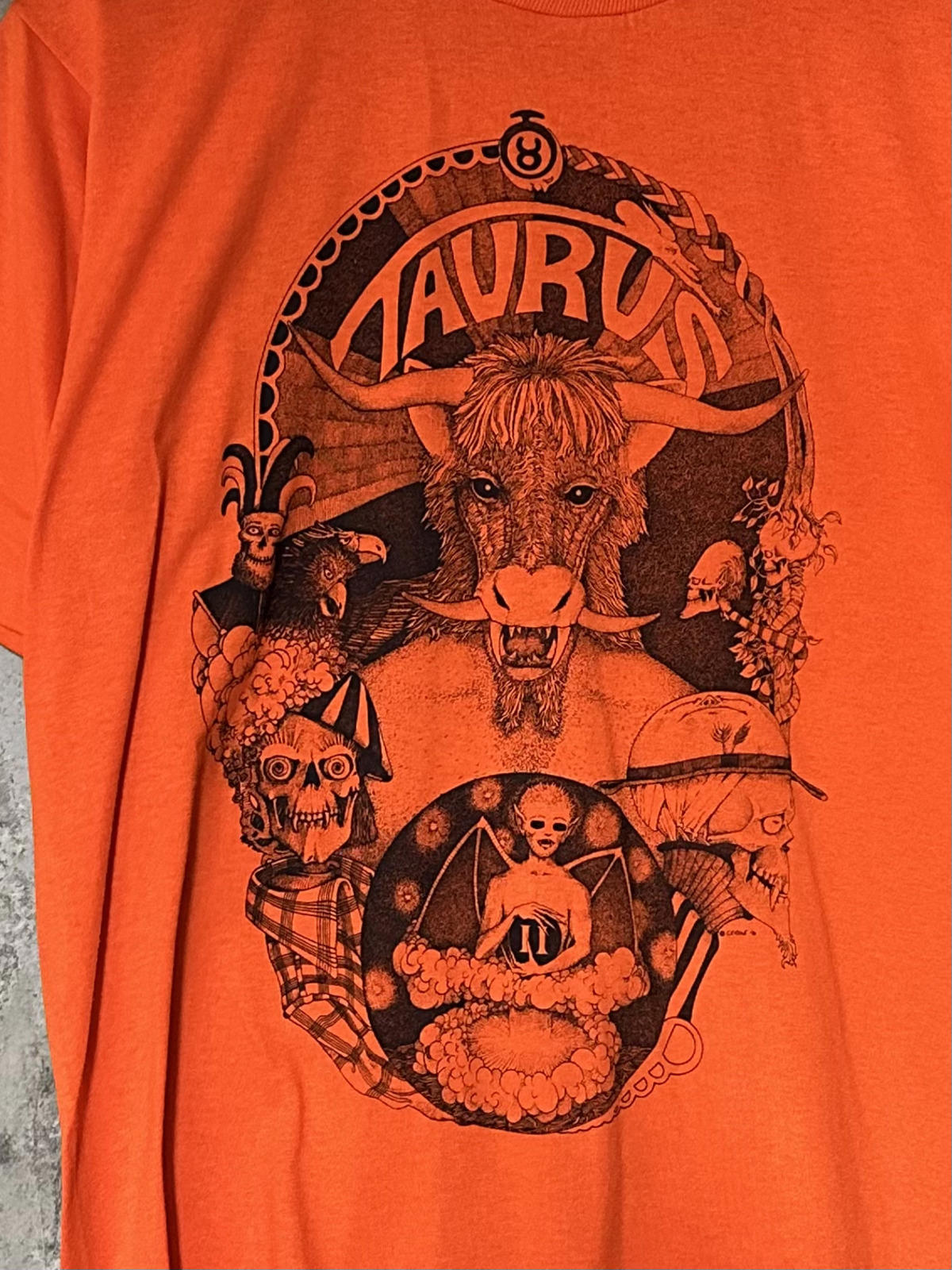 1990 Taurus Zodiac Graphic Tee Cerone Occult Skull Art Single Stitch