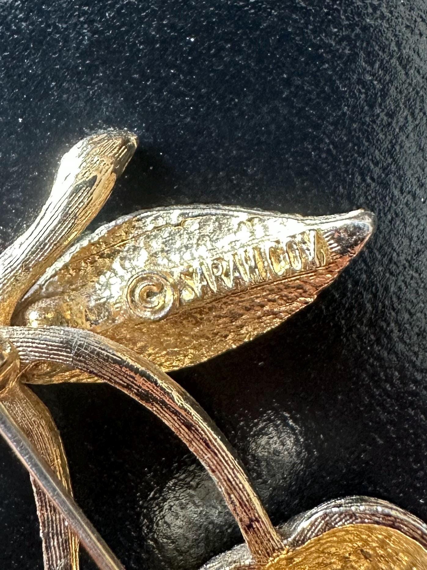 Vintage 1960s Signed SARAH COVENTRY Brushed Gold Tone Cherry Brooch Midcentury