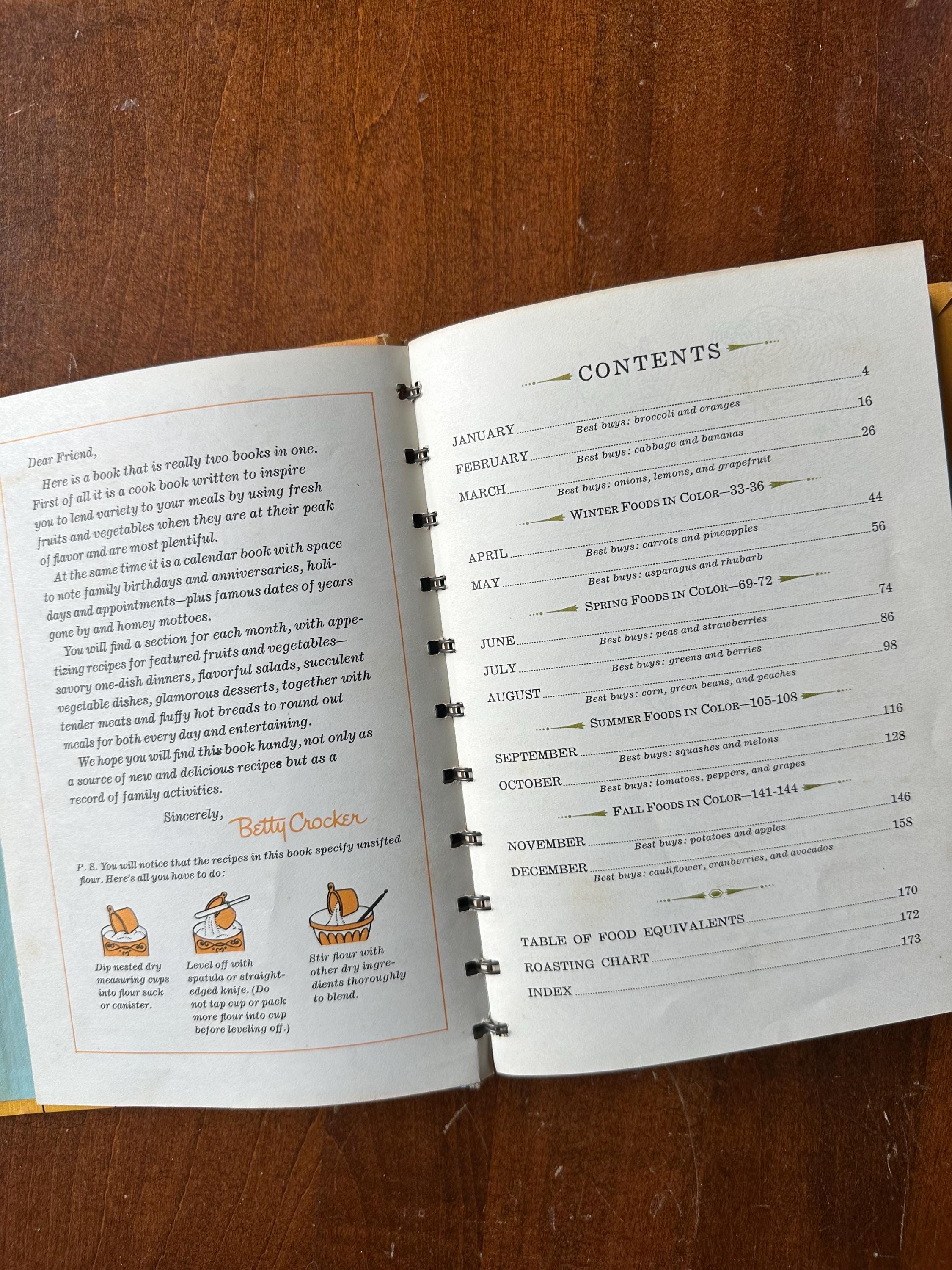 Vintage 1962 Betty Crocker’s Cooking Calendar: A Year Round Guide to Meal Planning with Recipes and Menus Hardcover Illustrated Book
