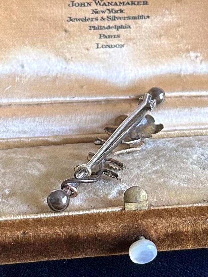 Antique Circa 19th Century Victorian Era Gold Filled Clear Paste Floral Leaf Vine Bar Pin Brooch C-Clasp