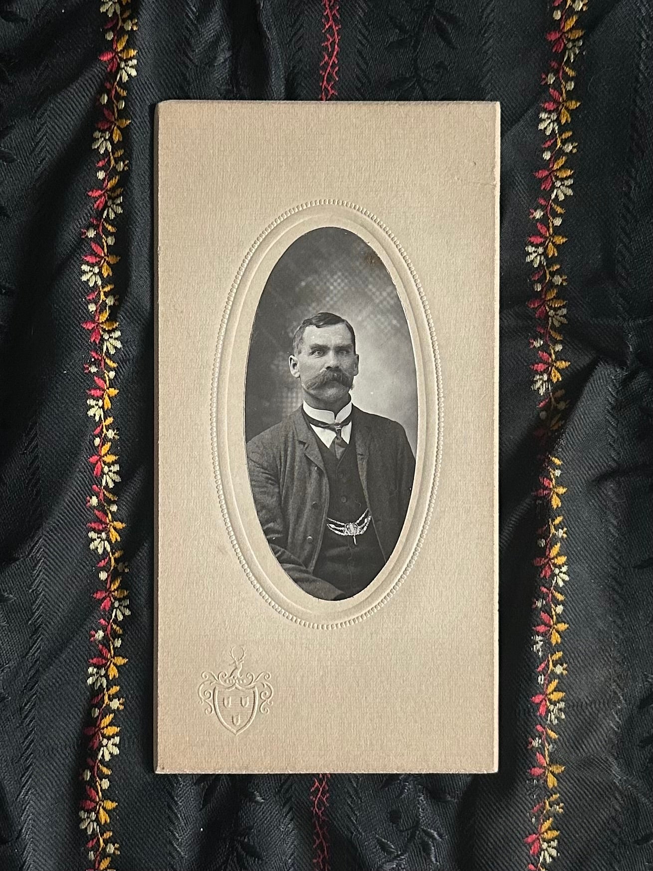 Antique Late 1800s Cabinet Card Portrait of Man with Mustache / Charley Johnston