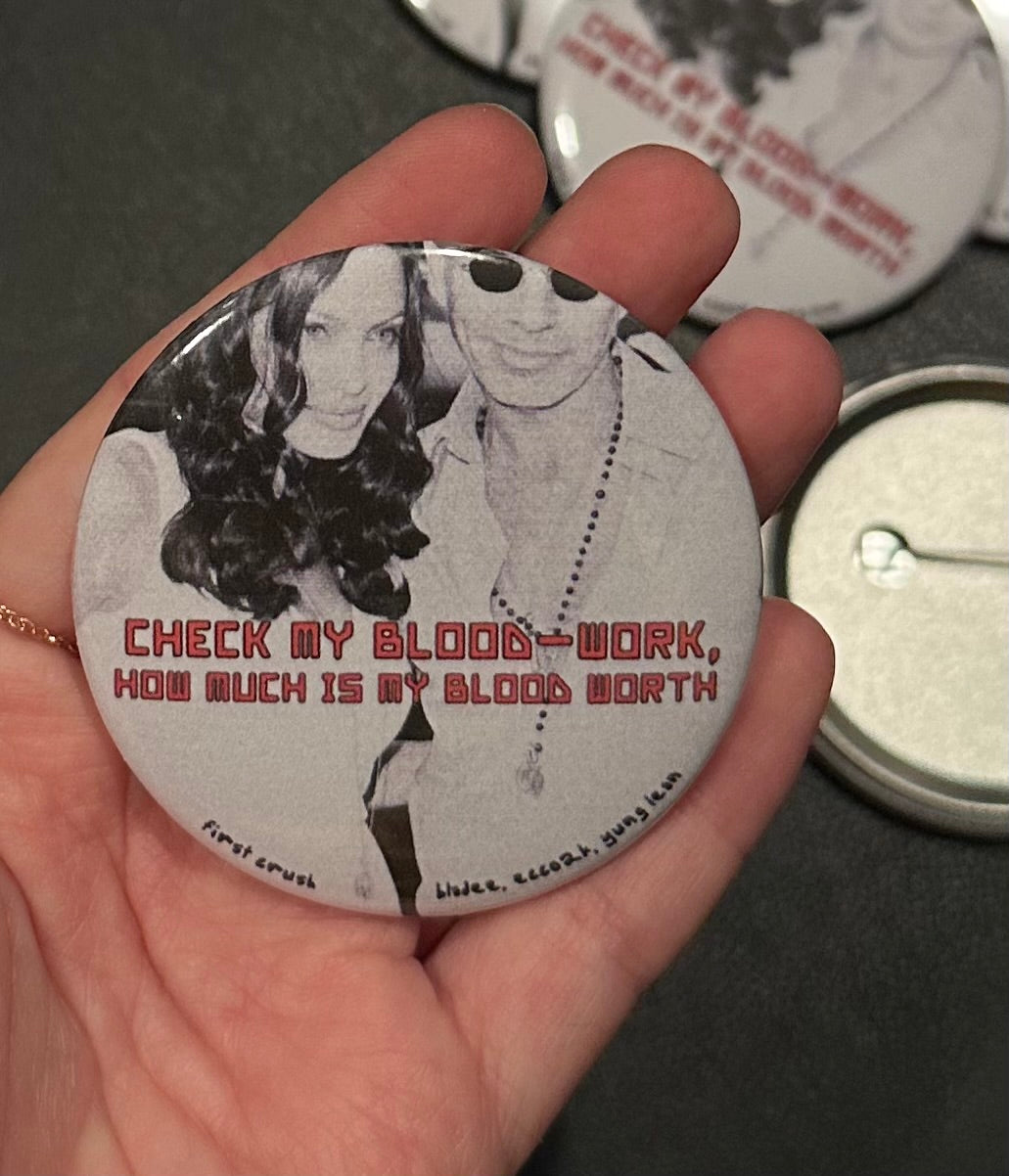 'First Crush' x Blood Locket | Bladee Ecco2K Lyric | Y2K Angelina Jolie & Billy Bob Thornton | Handmade Button Pin