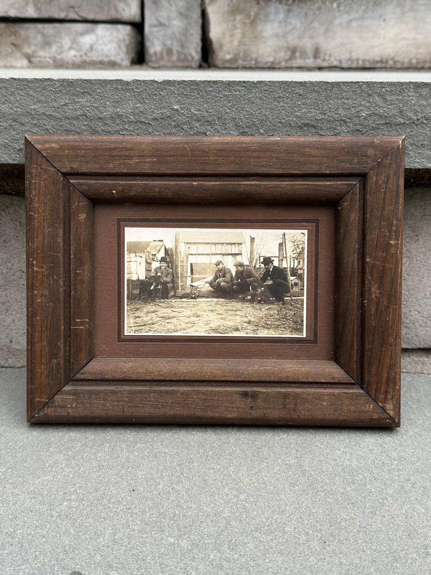 Wood Framed Antique Edwardian Era Cabinet Card Fox Hunt Photo