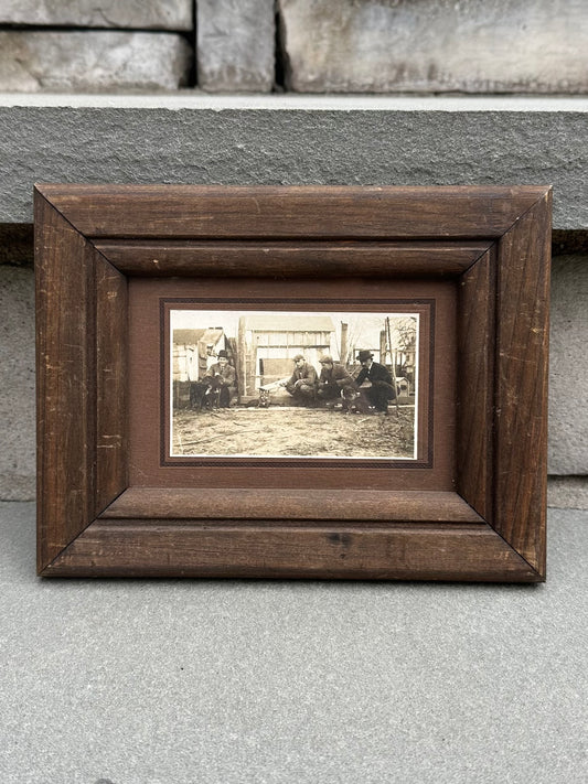 Wood Framed Antique Edwardian Era Cabinet Card Fox Hunt Photo