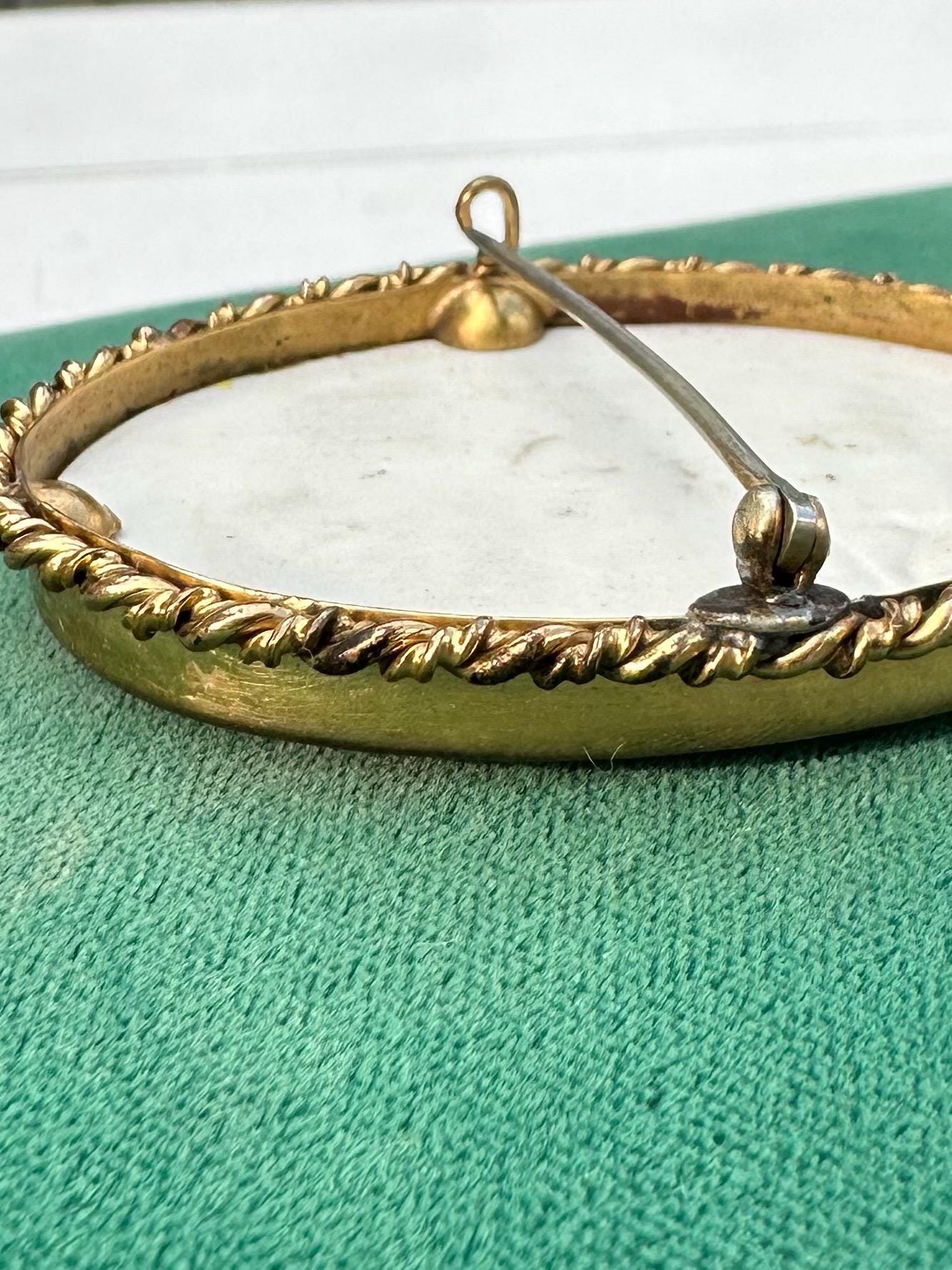 Antique Victorian Handpainted Floral African Violets Porcelain Gold Tone Brooch or Pendant C-Clasp
