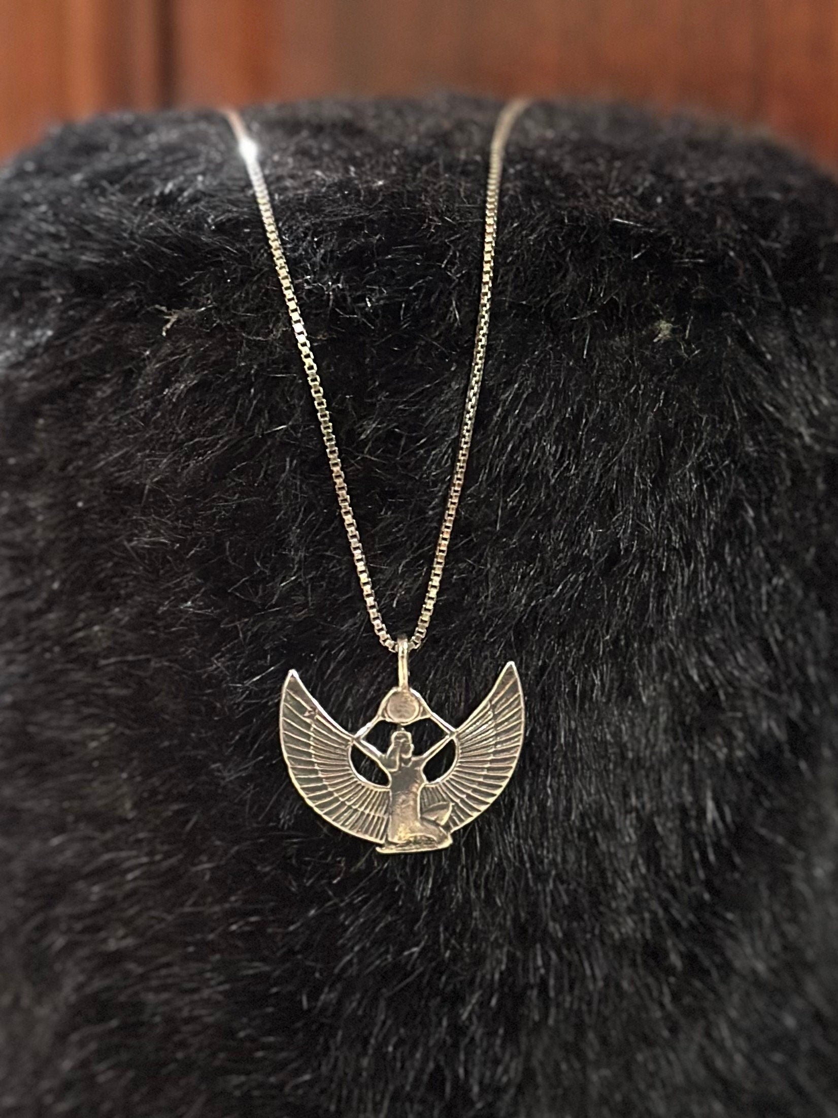 Vintage Sterling Silver Egyptian Revival Isis Goddess Pendant Necklace