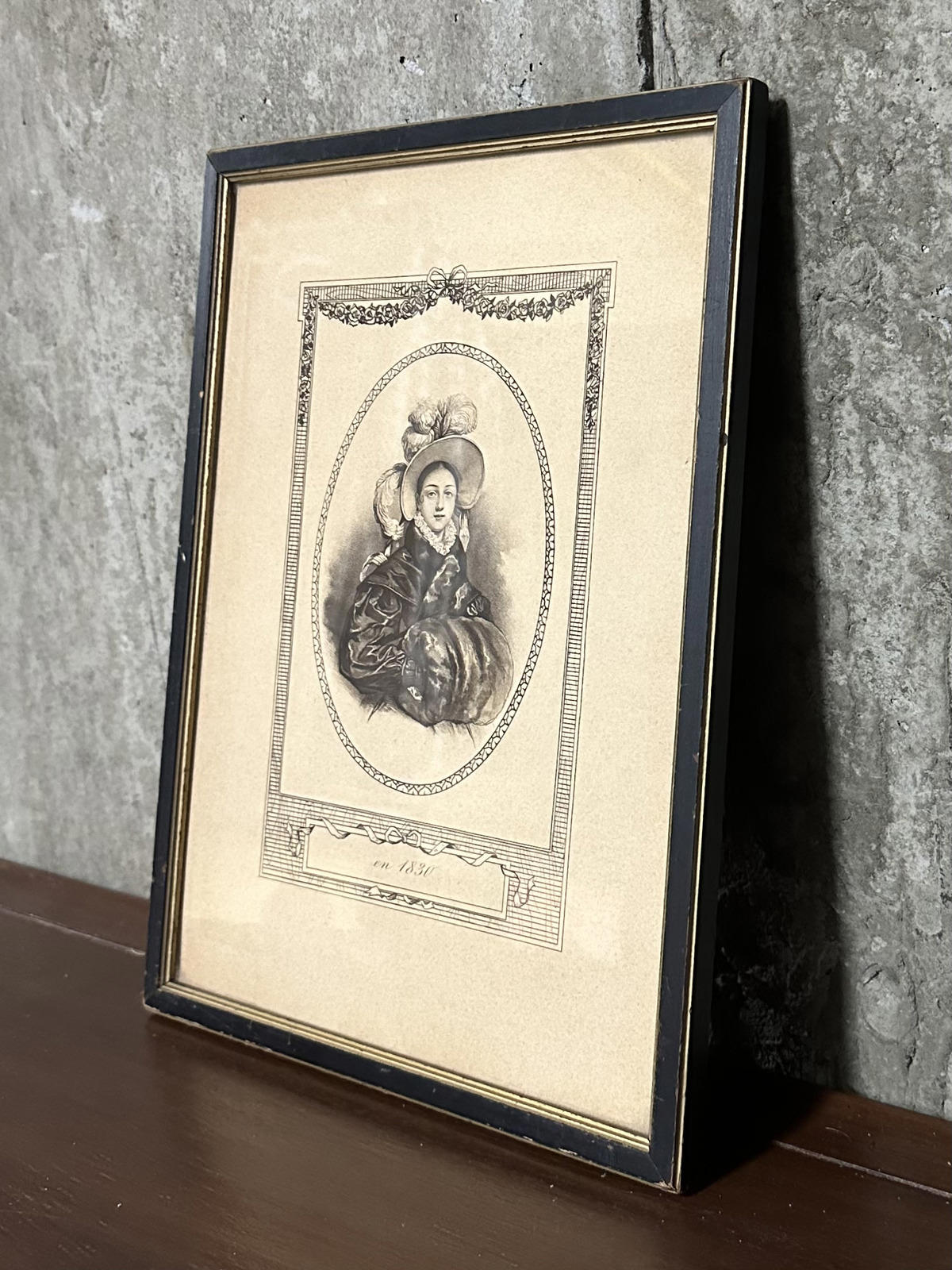 Framed Antique Victorian Lithograph L'Hiver en 1830 Winter Henri Grevedon