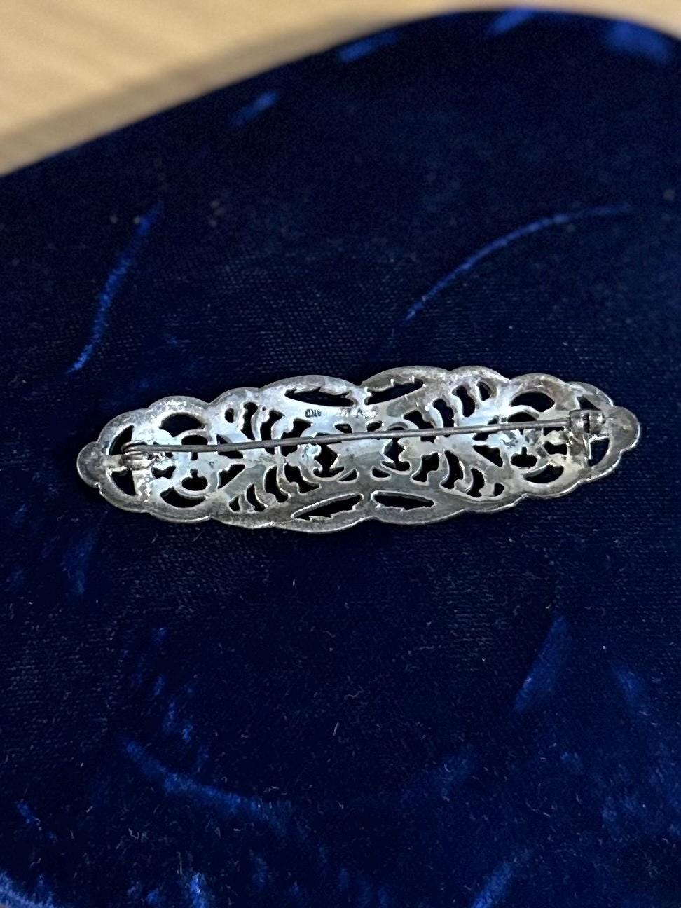 Vintage Art Deco Revival Sterling Silver & Marcasite Ornate Large Oblong Brooch Statement
