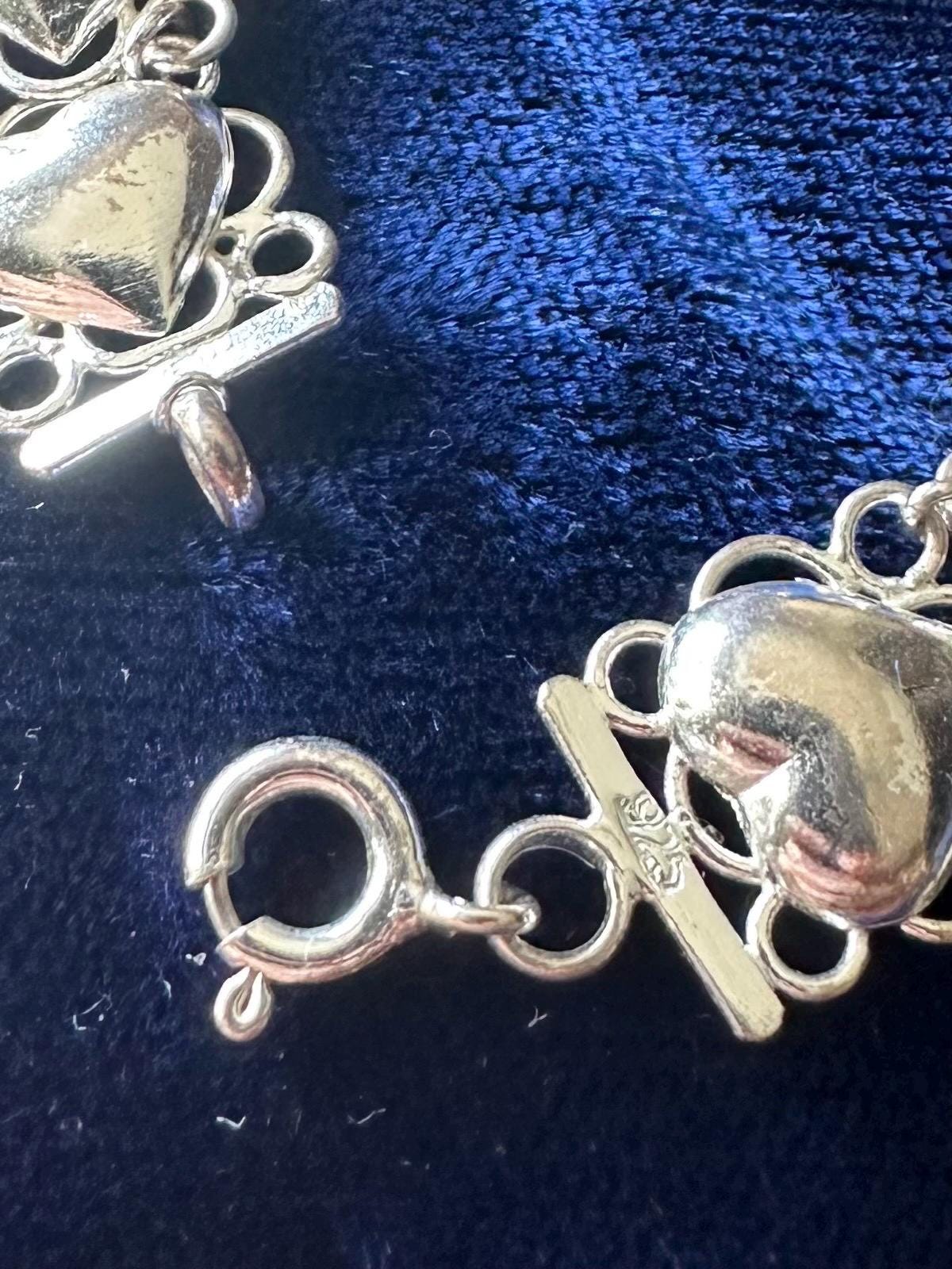 Vintage 925 Sterling Silver Puffy Hearts Open Link Bracelet 7.25"