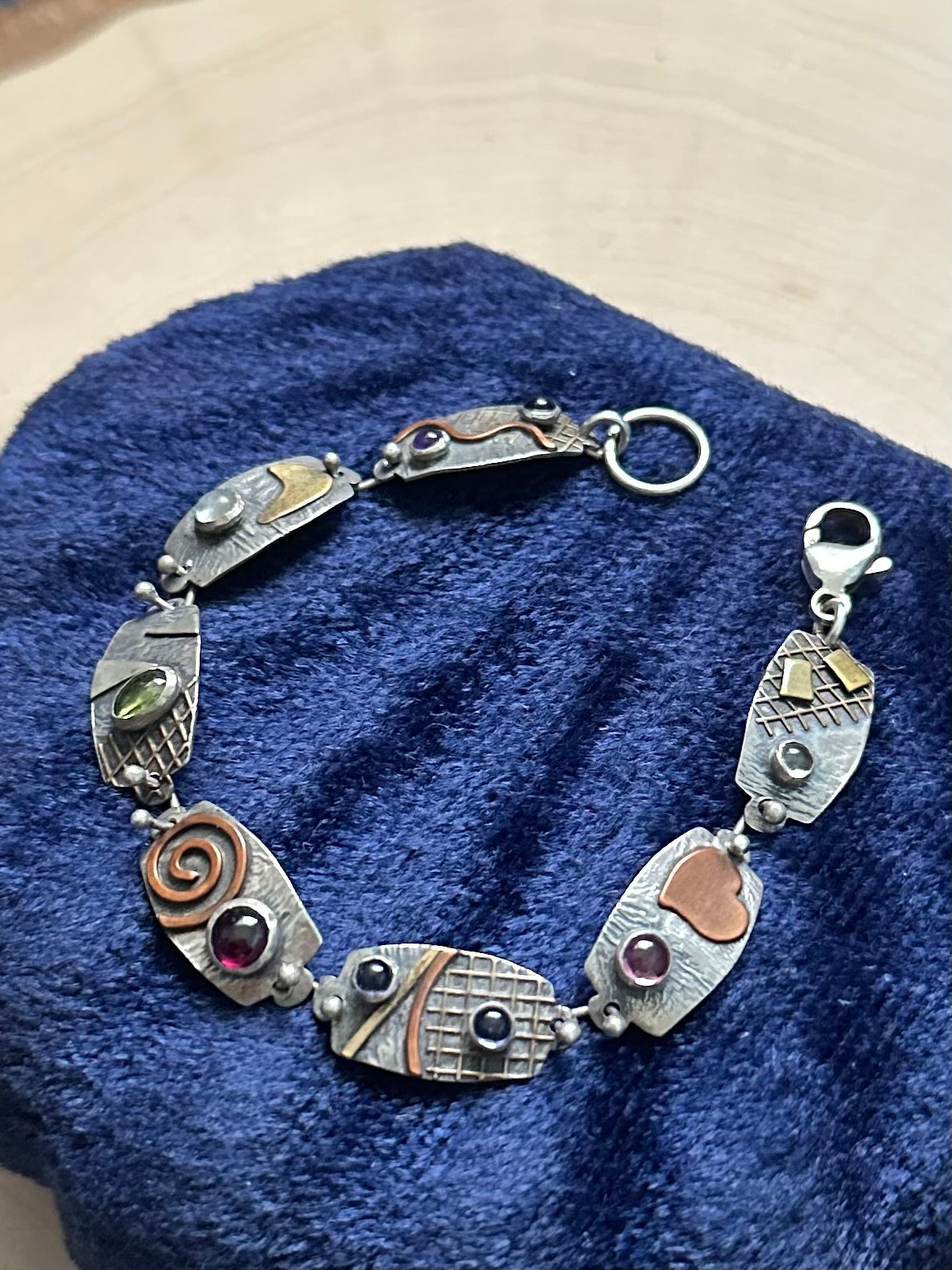 Artisan Sterling Silver & Mixed Metal Multi Gemstone Bracelet