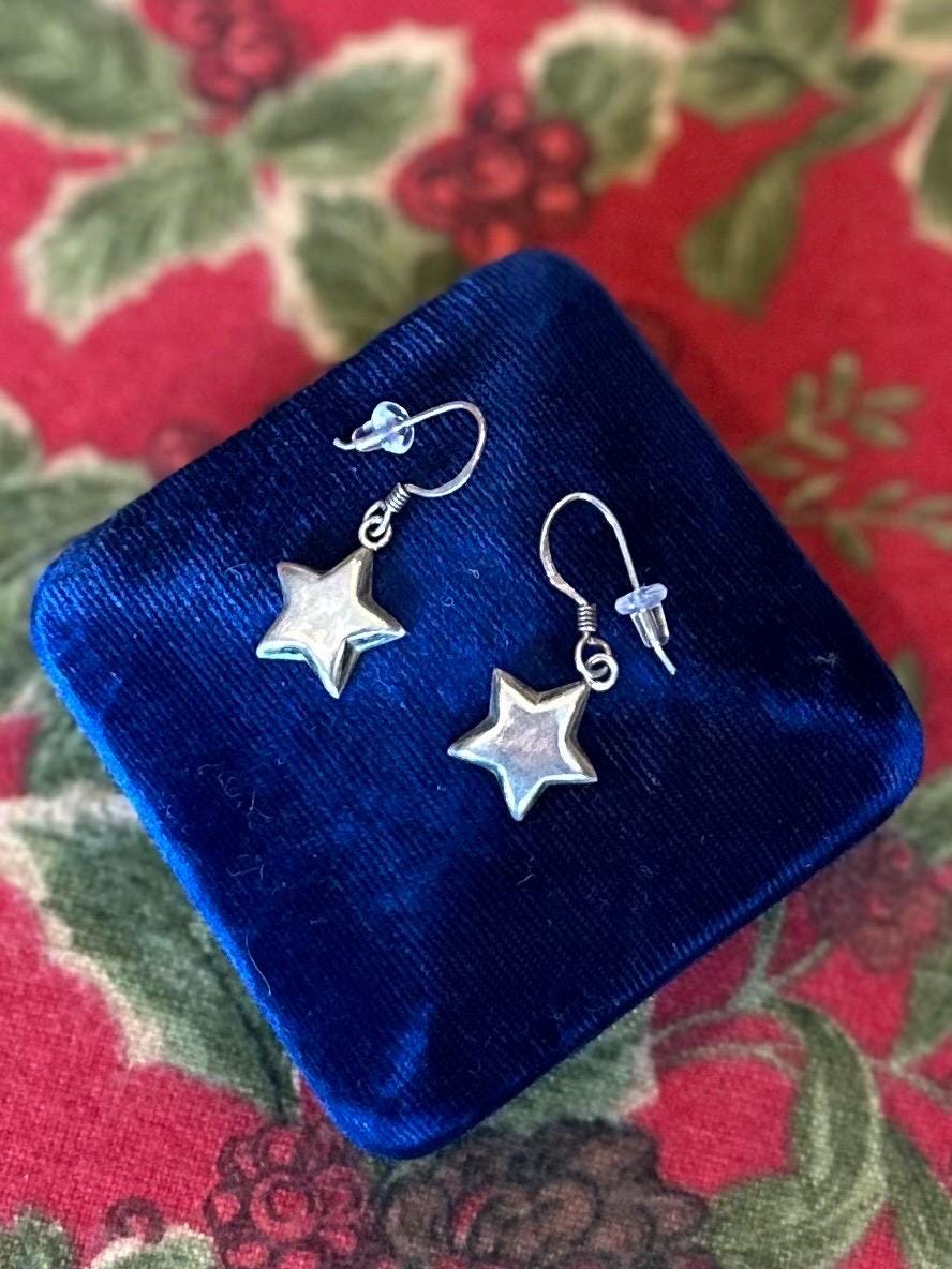 Sterling Silver 925 Star Dangle Drop Earrings Y2K